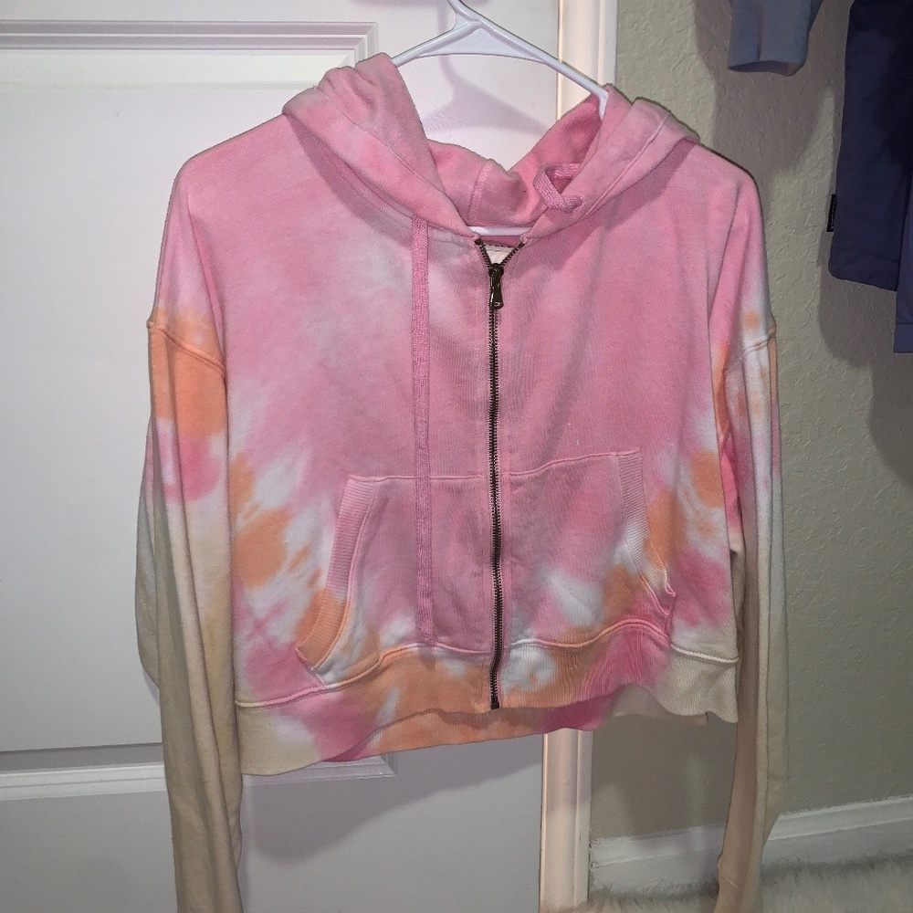 Tie-dye Cropped Zip-up Hoodie